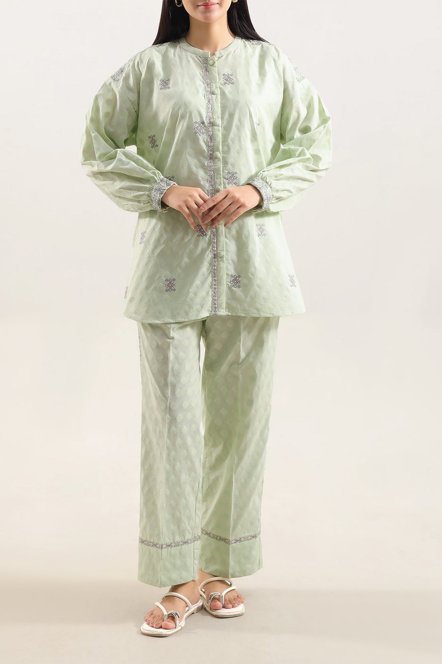Embroidered Cotton Jacquard Stitched 2 Piece (Shirt/Trouser) - Pehnaawaa