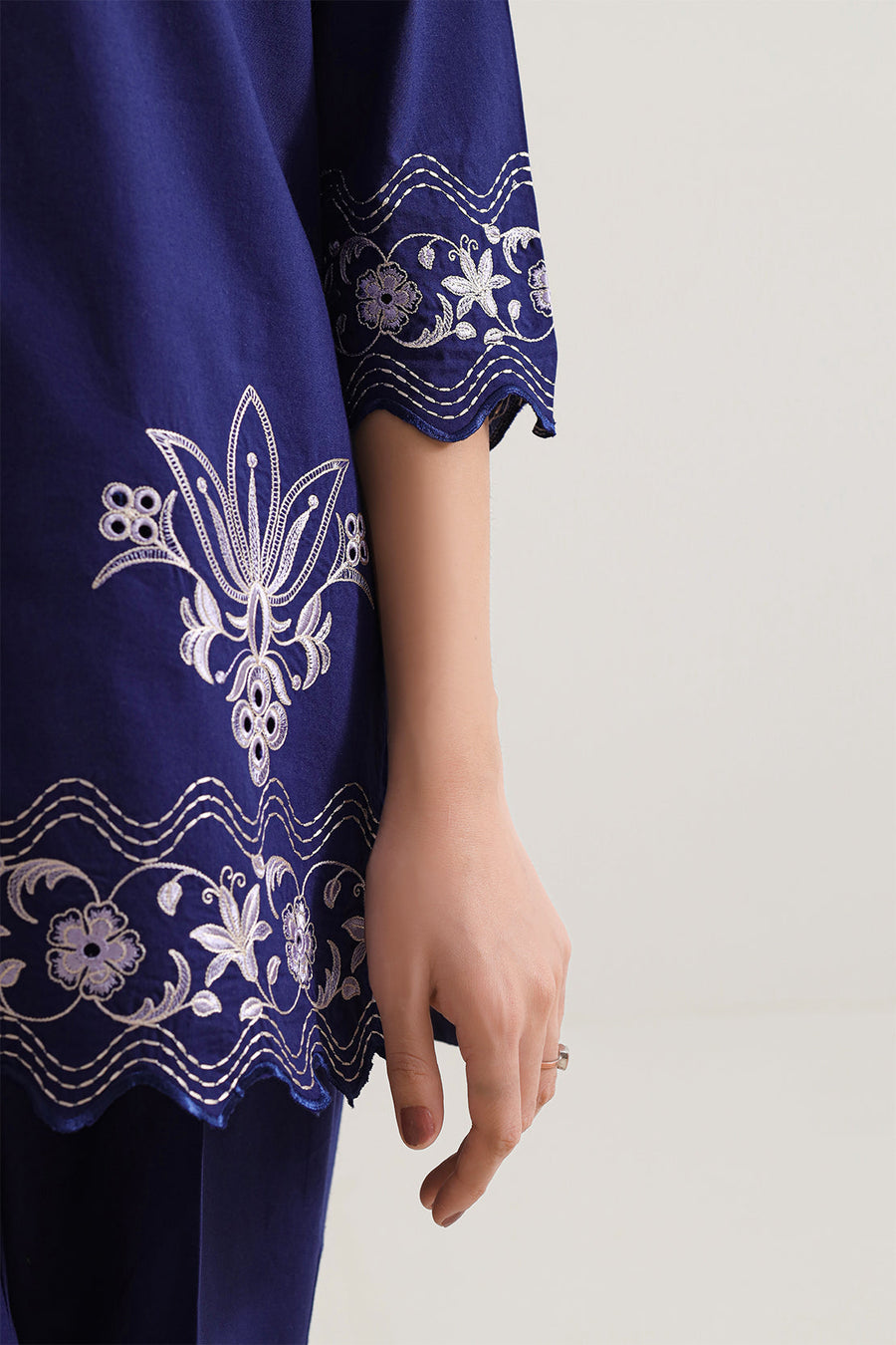 Solid Embroidered Poplin Stitched 2 piece (Shirt/Trouser) - Pehnaawaa