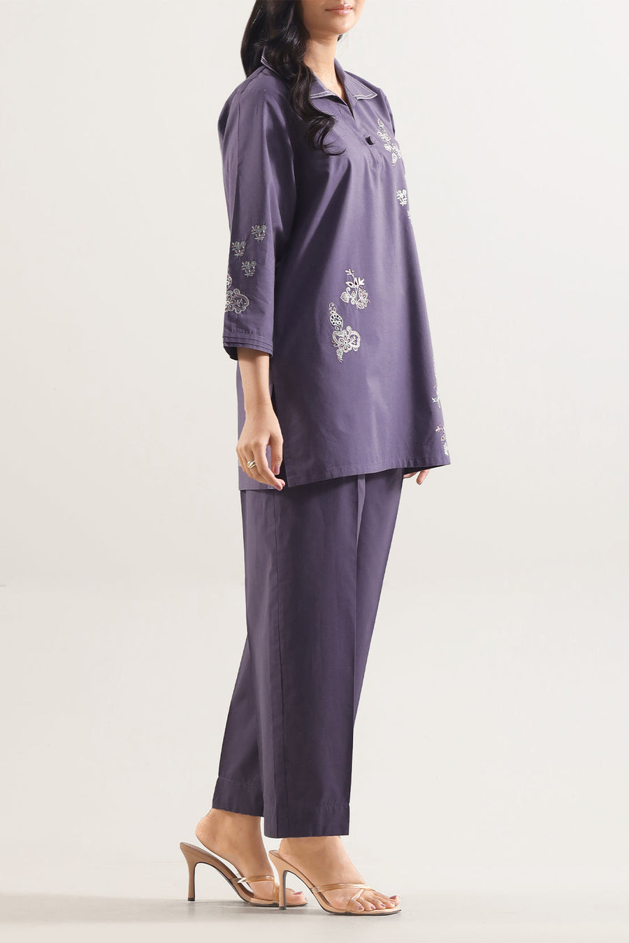Solid Embroidered Poplin Stitched 2 piece (Shirt/Trouser)