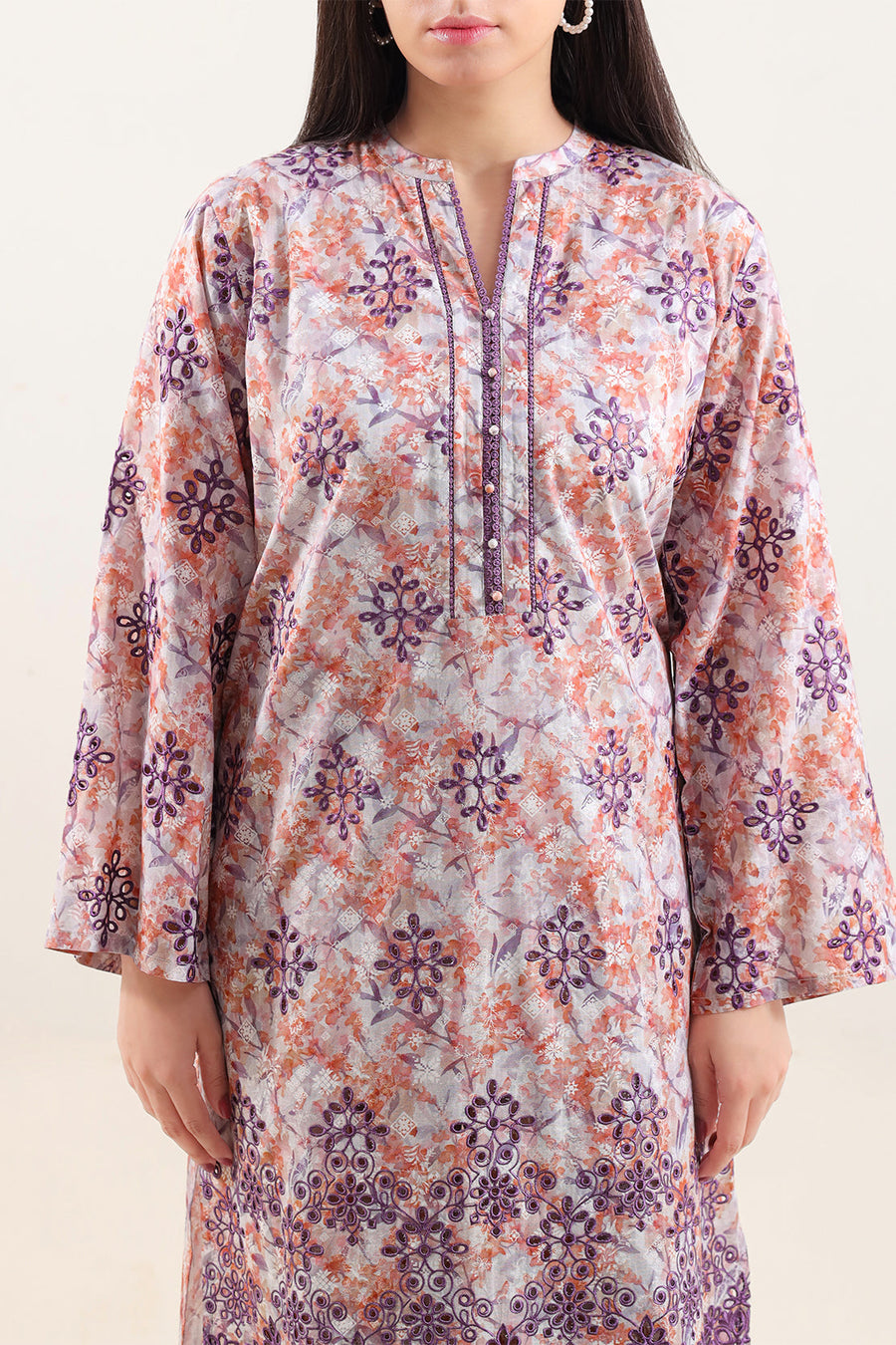 Printed Embroidered Self Strip Lawn Stitched 2 Piece (Shirt/Trouser) - Pehnaawaa