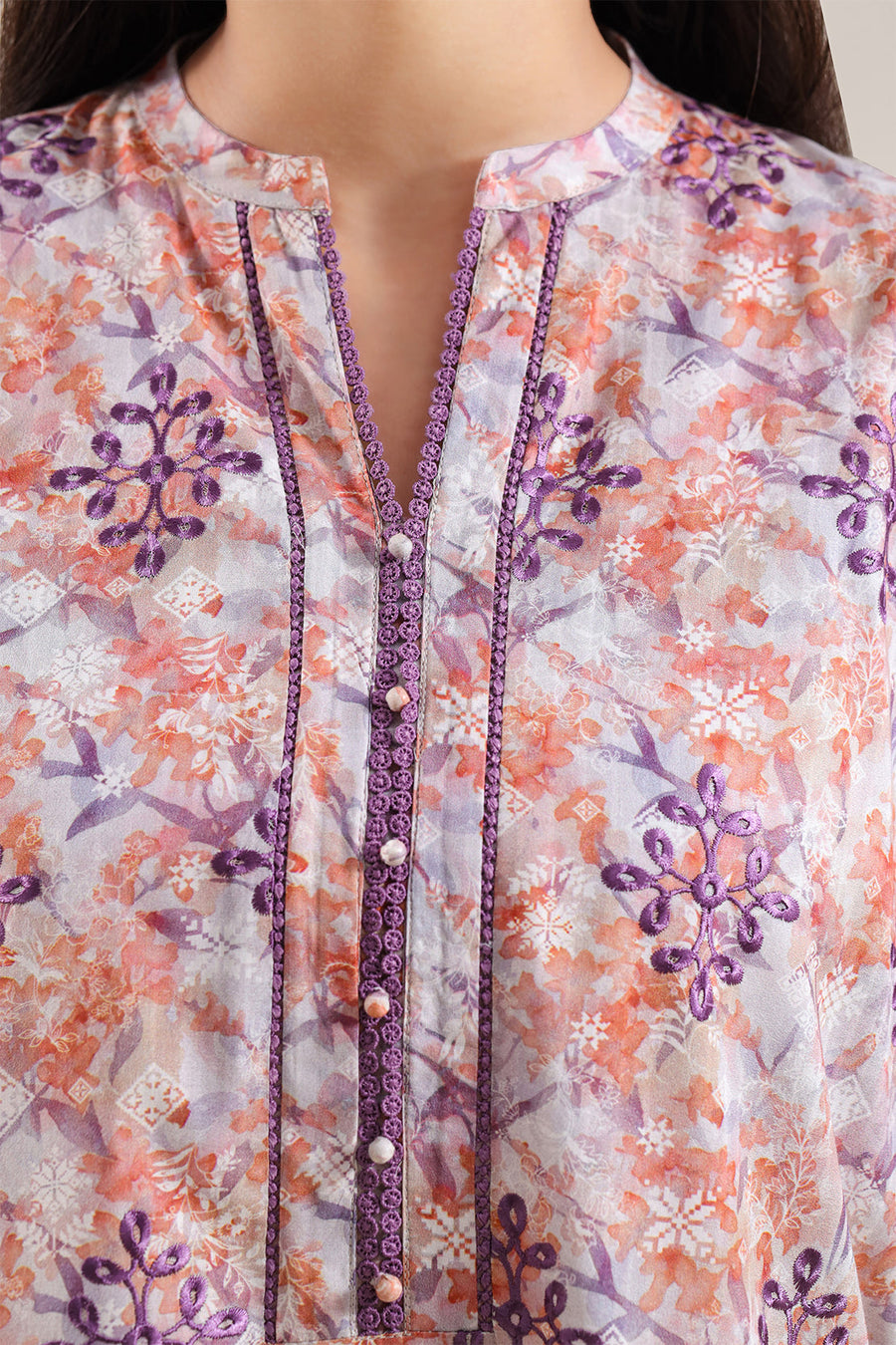 Printed Embroidered Self Strip Lawn Stitched 2 Piece (Shirt/Trouser) - Pehnaawaa