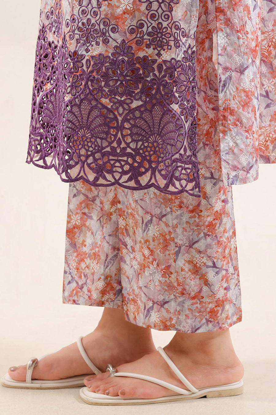 Printed Embroidered Self Strip Lawn Stitched 2 Piece (Shirt/Trouser) - Pehnaawaa