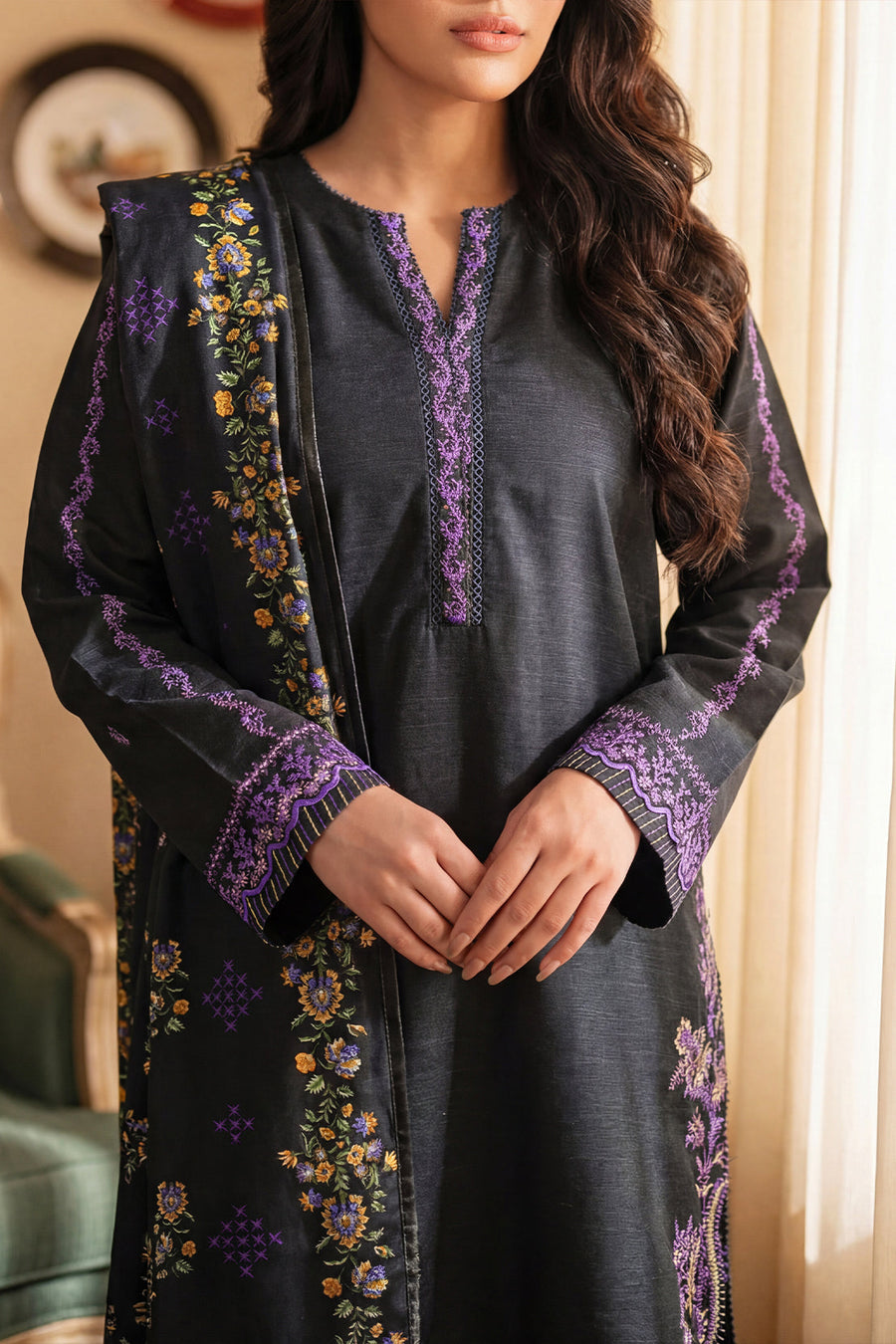 Solid Embroidered Khaddar Stitched 3 Piece - Pehnaawaa
