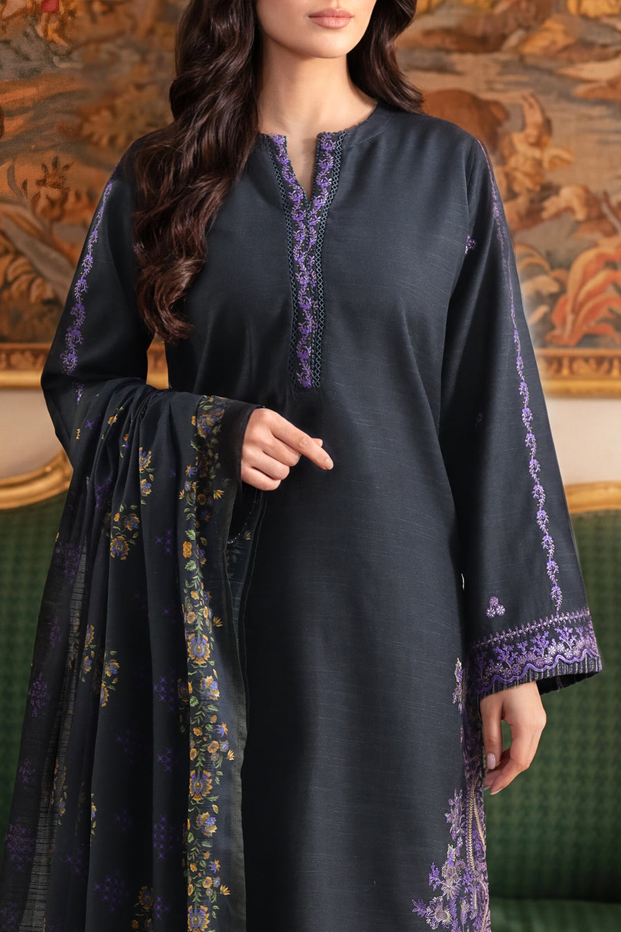 Solid Embroidered Khaddar Stitched 3 Piece - Pehnaawaa