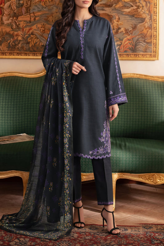 Solid Embroidered Khaddar Stitched 3 Piece - Pehnaawaa