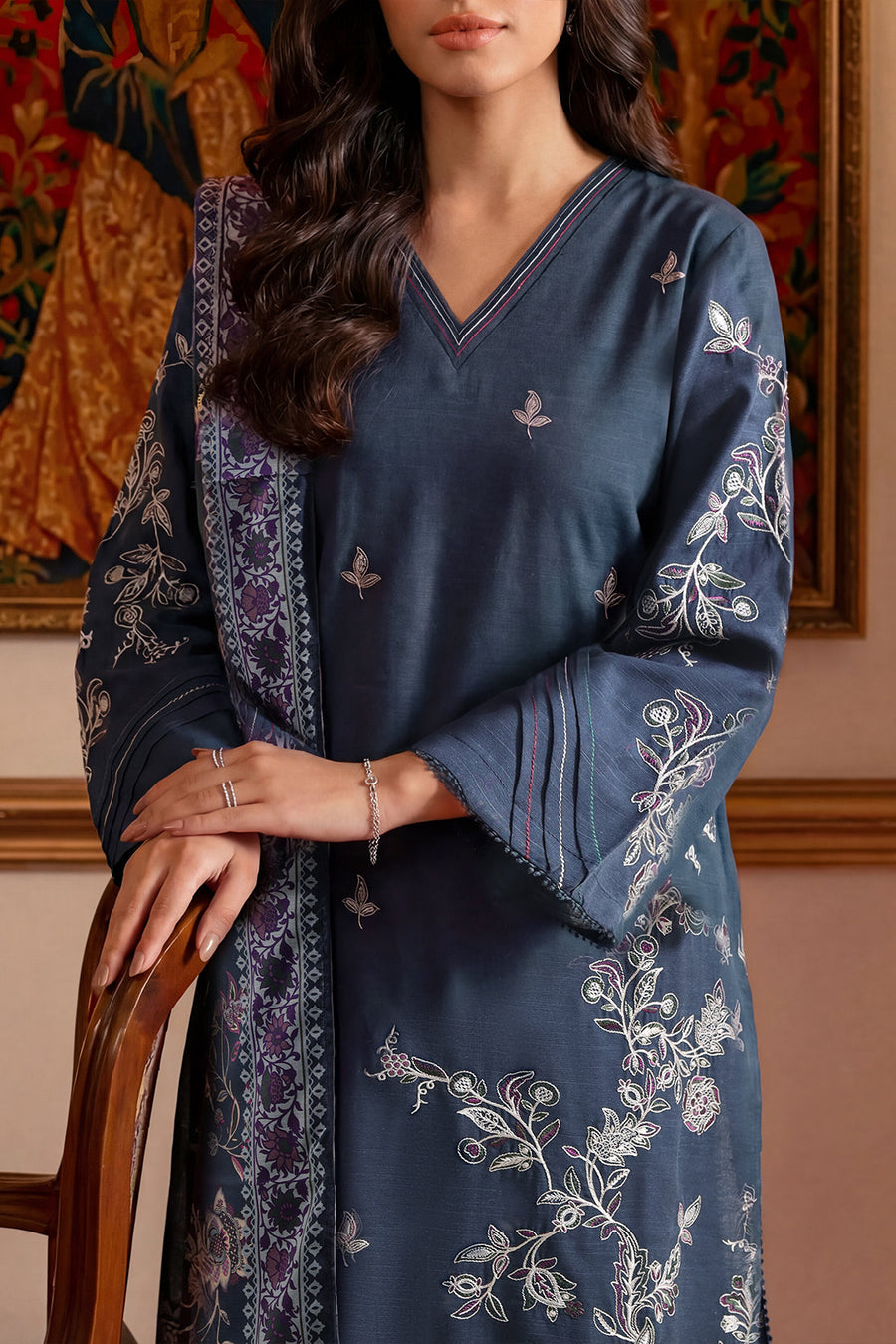 Solid Embroidered Khaddar Stitched 3 Piece - Pehnaawaa