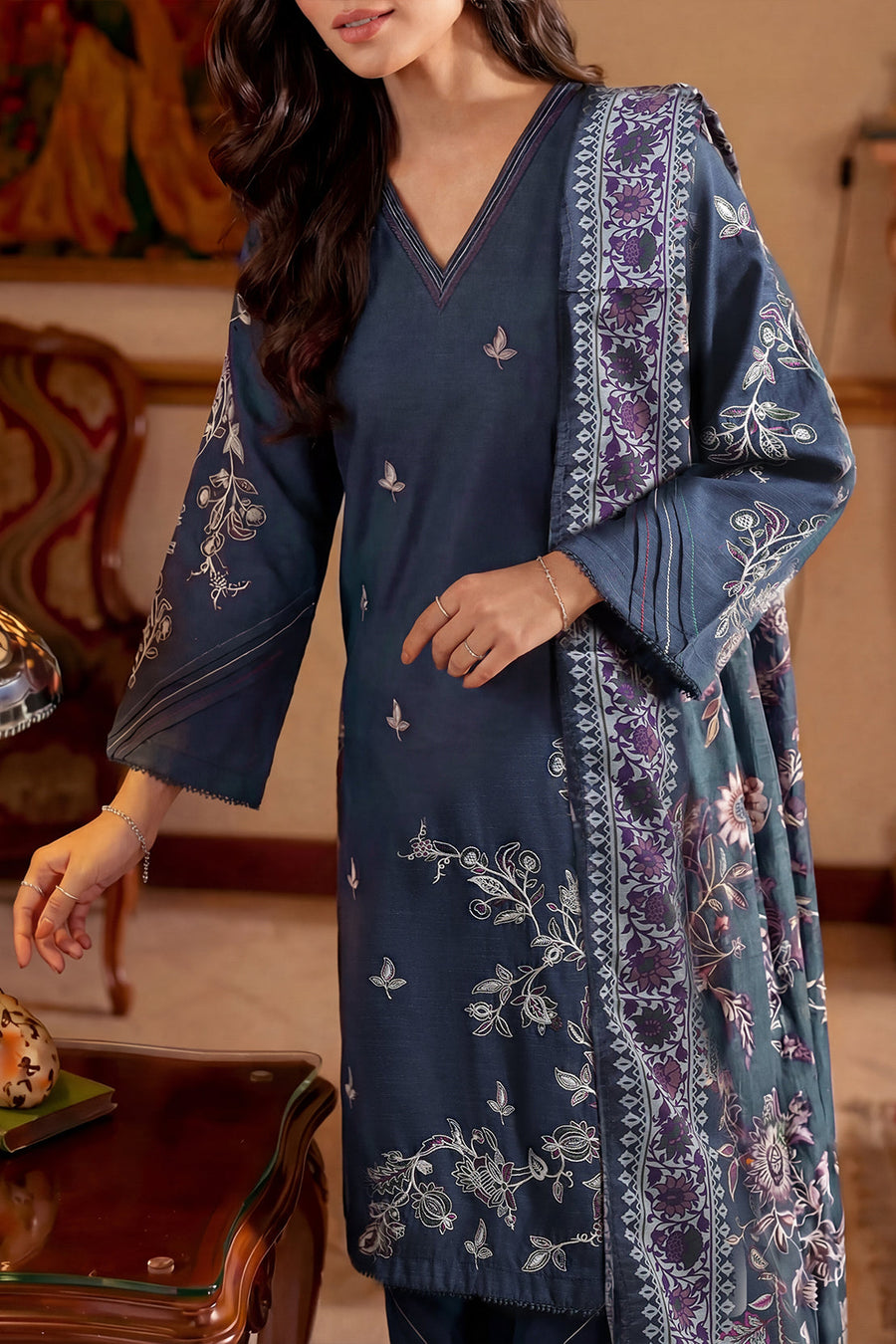 Solid Embroidered Khaddar Stitched 3 Piece - Pehnaawaa