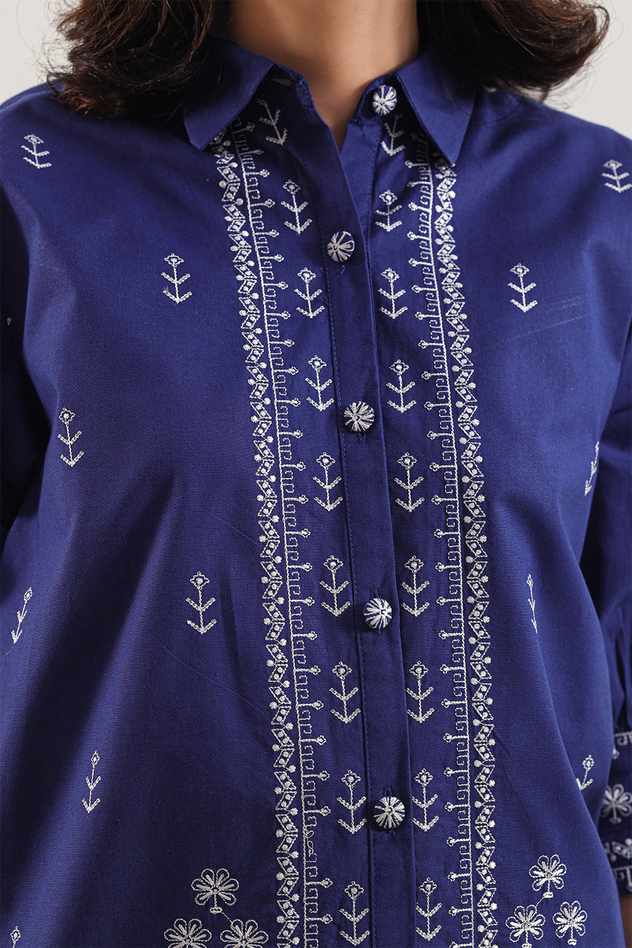 Solid Embroidered Poplin Stitched 2 piece (Shirt/Trouser) - Pehnaawaa