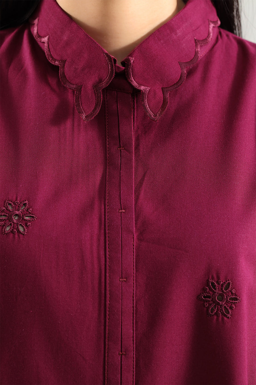 Solid Embroidered Poplin Stitched 2 piece (Shirt/Trouser) - Pehnaawaa