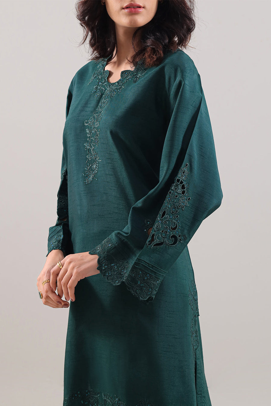Solid Embroidered Korean Silk Stitched 2 Piece (Shirt/Trouser) - Pehnaawaa