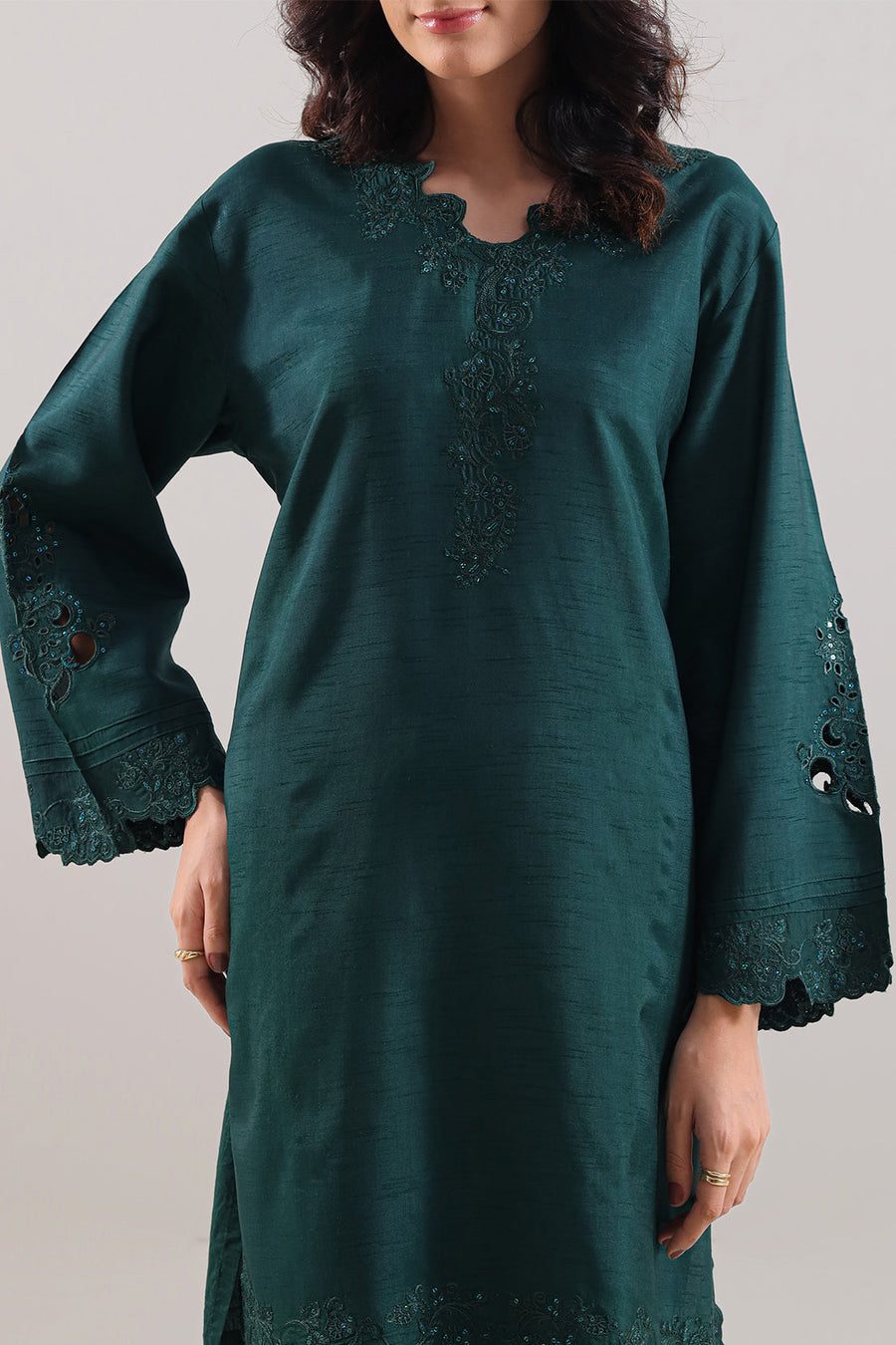 Solid Embroidered Korean Silk Stitched 2 Piece (Shirt/Trouser) - Pehnaawaa