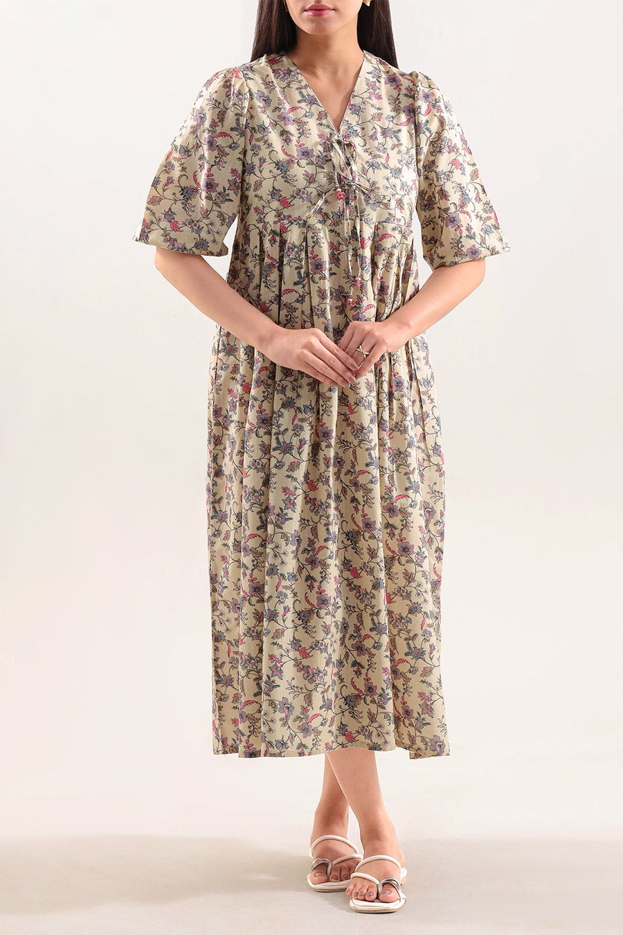 Printed Self Strip Lawn Stitched Dress - Pehnaawaa