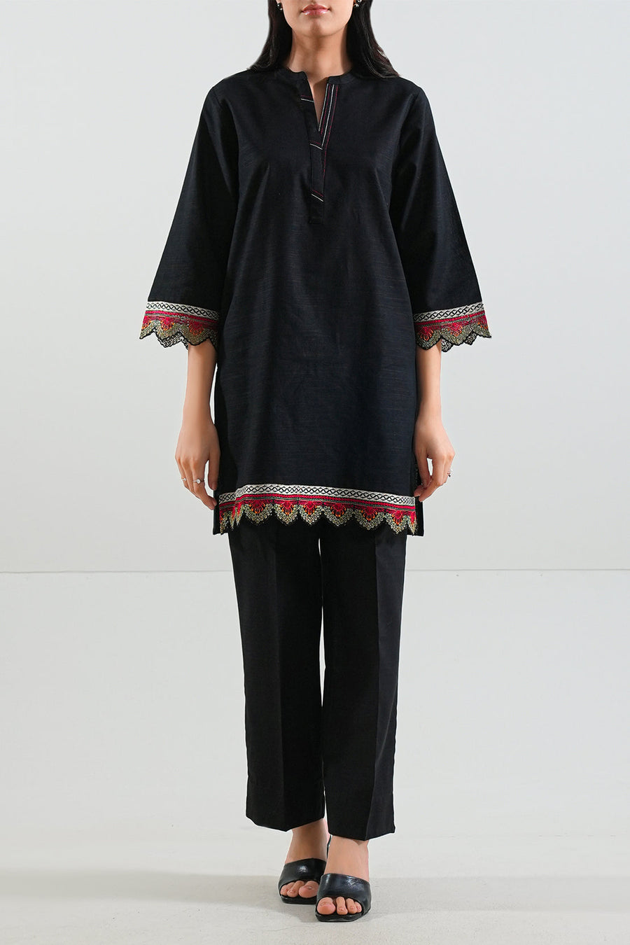 Solid Embroidered Khaddar Stitched 2 Piece (Shirt/Trouser)
