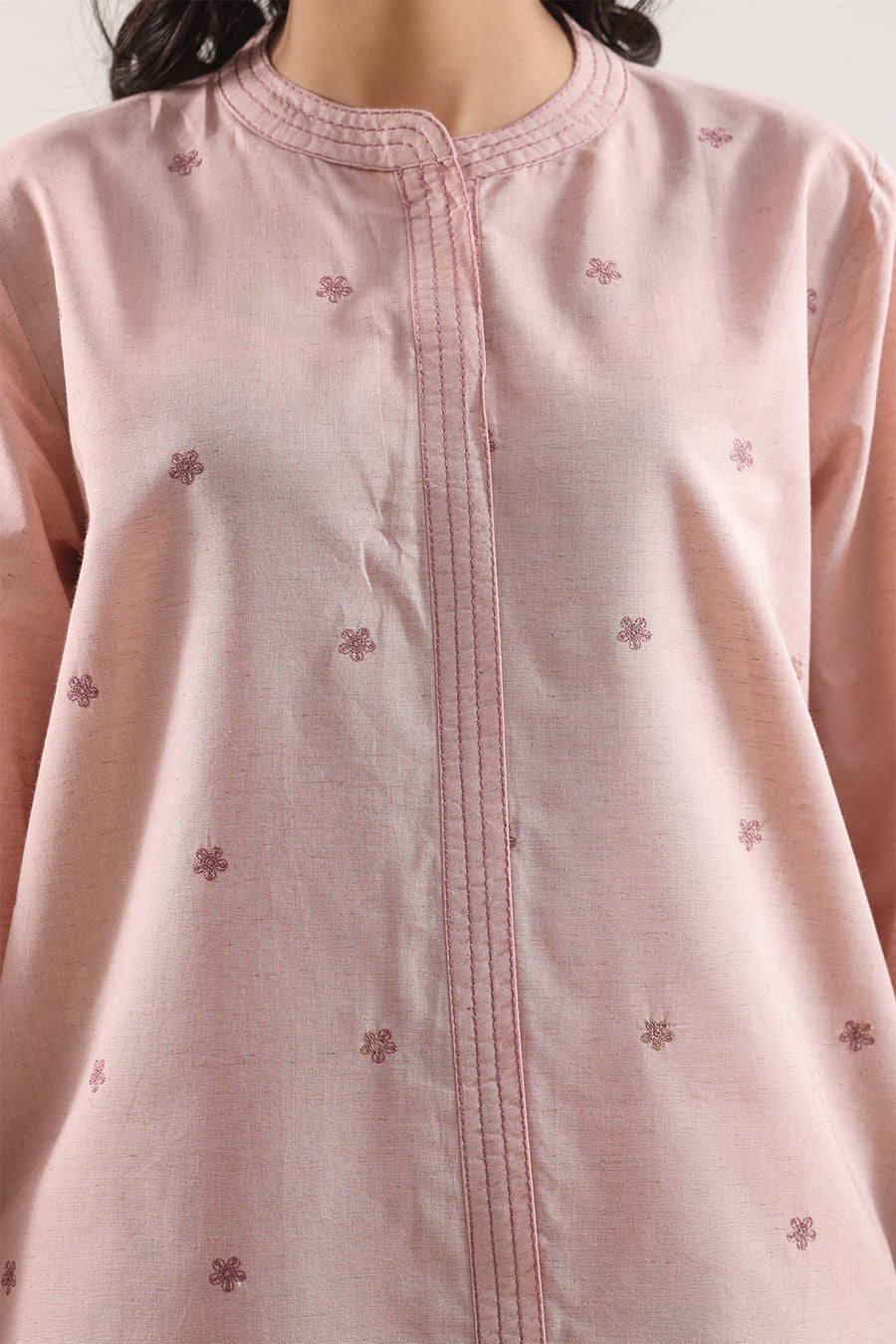 Solid Embroidered Cotton Linen Stitched 2 Piece (Shirt/Trouser) - Pehnaawaa