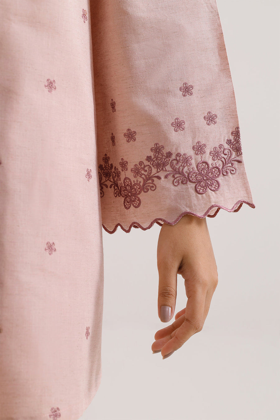Solid Embroidered Cotton Linen Stitched 2 Piece (Shirt/Trouser) - Pehnaawaa