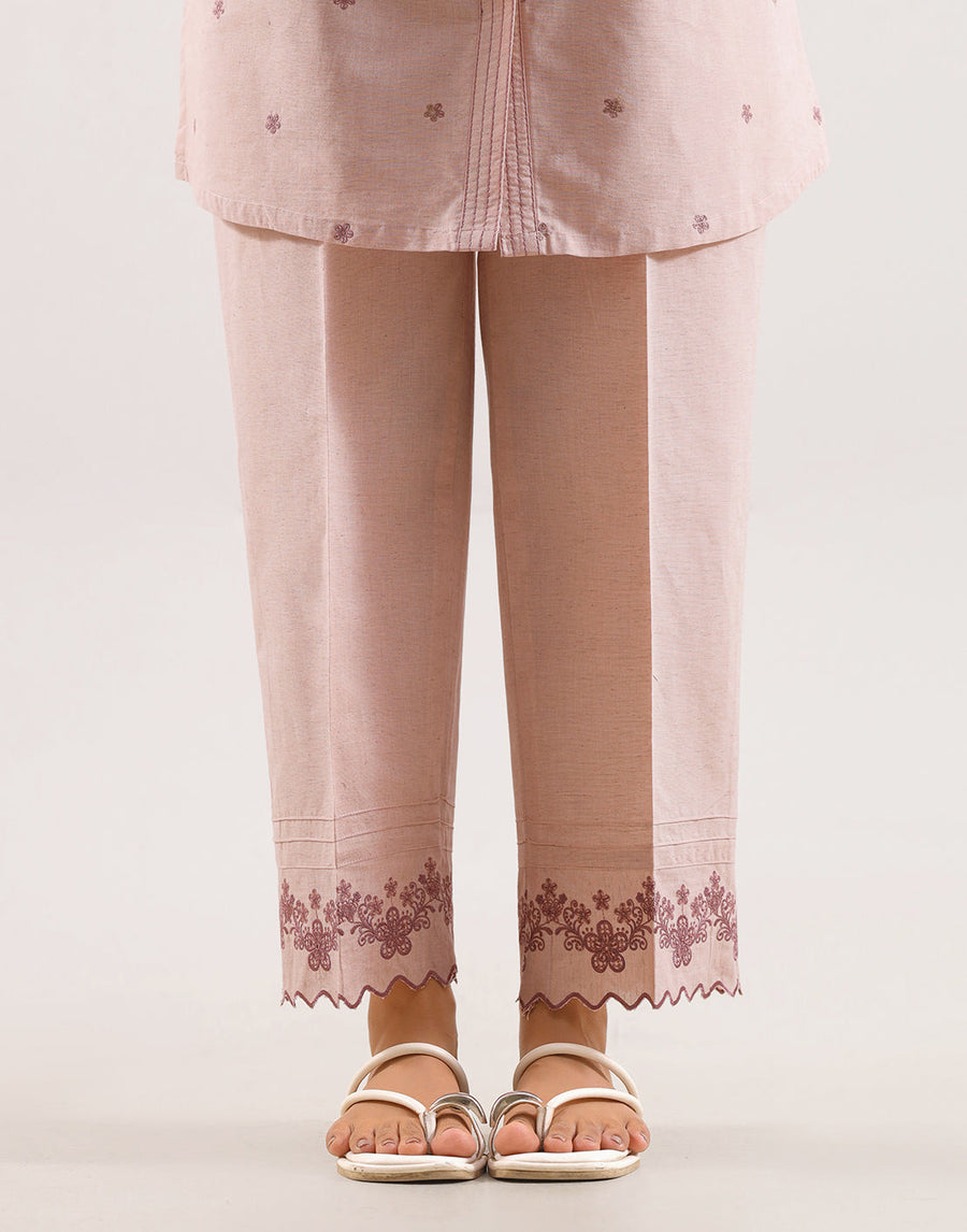 Solid Embroidered Cotton Linen Stitched 2 Piece (Shirt/Trouser) - Pehnaawaa
