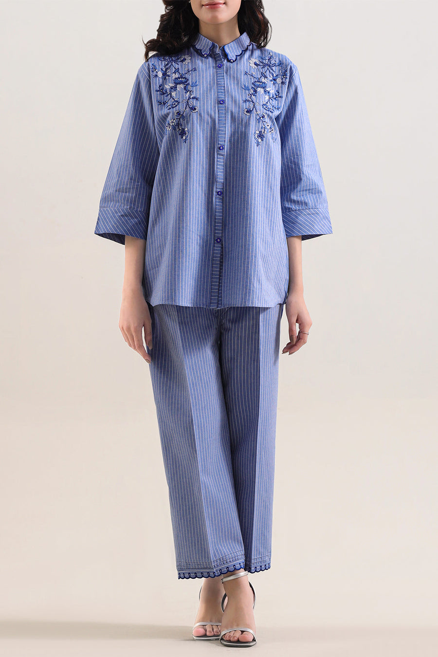 Solid Embroidered Yarn Dyed Stitched 2 Piece (Shirt/Trouser) - Pehnaawaa