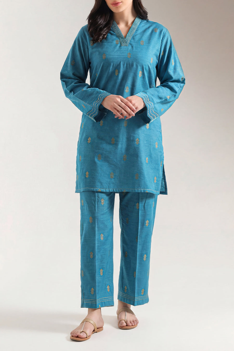 Cotton Jacquard Stitched 2 Piece (Shirt/Trouser) - Pehnaawaa