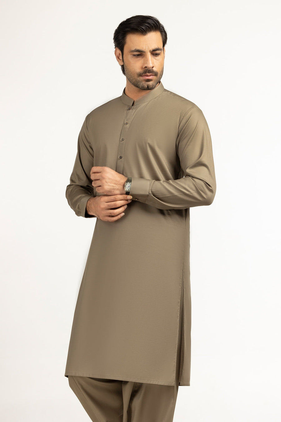 Off-White Cotton 2-Piece Kurta Set | Mandarin Collar