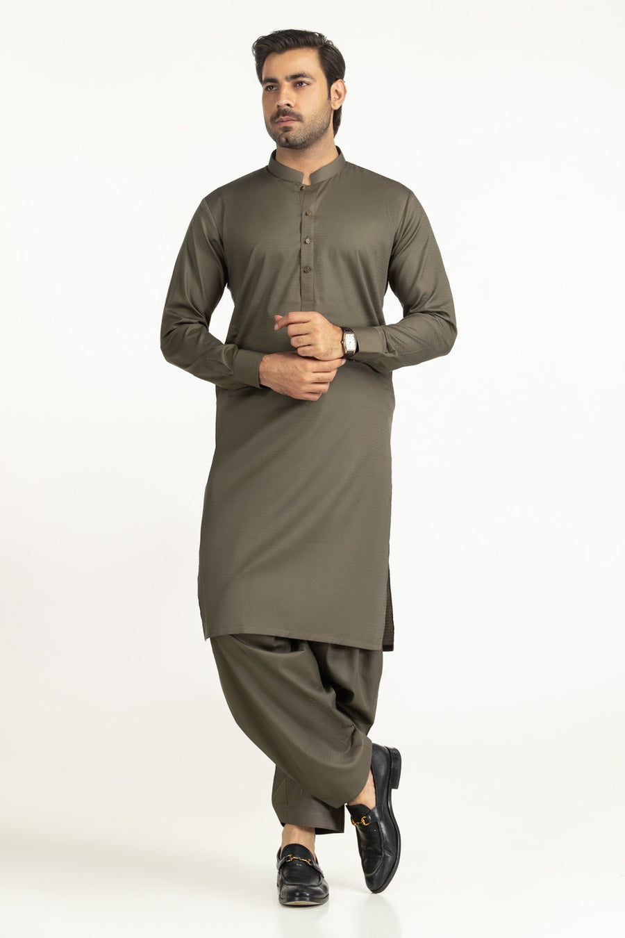 Off-White Cotton 2-Piece Kurta Set | Mandarin Collar
