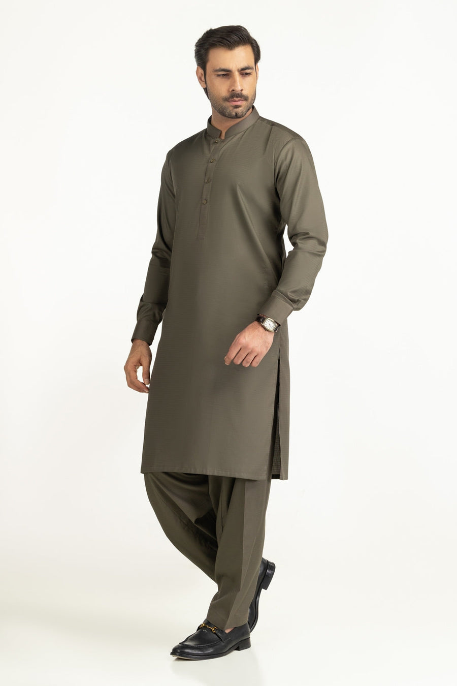Off-White Cotton 2-Piece Kurta Set | Mandarin Collar