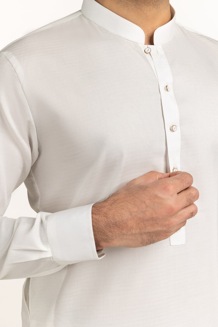 Off-White Cotton 2-Piece Kurta Set | Mandarin Collar