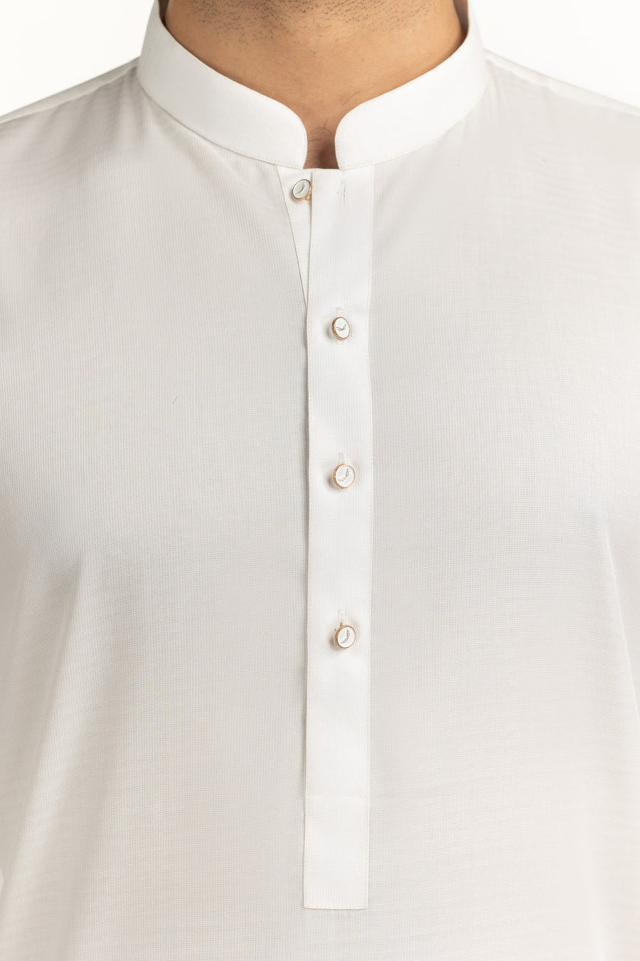 Off-White Cotton 2-Piece Kurta Set | Mandarin Collar