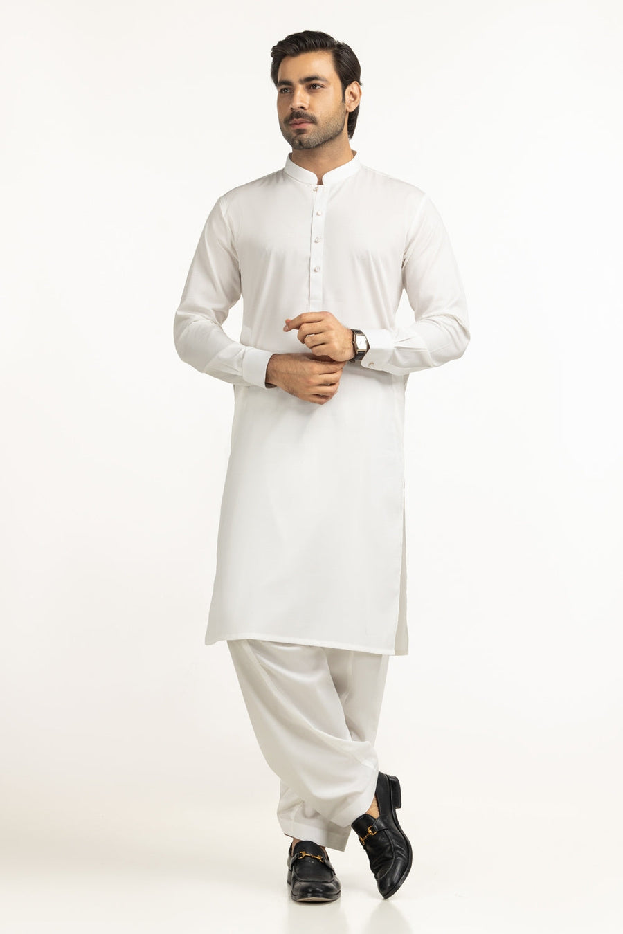 Off-White Cotton 2-Piece Kurta Set | Mandarin Collar