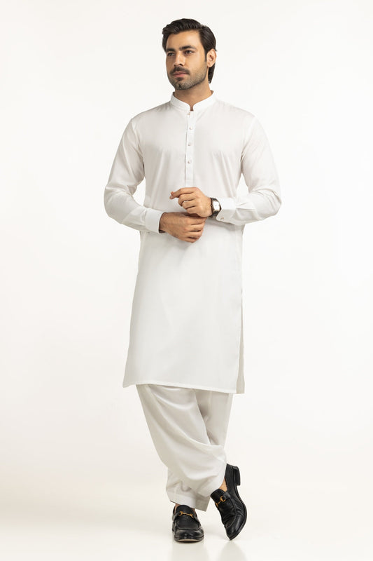 Off-White Cotton 2-Piece Kurta Set | Mandarin Collar
