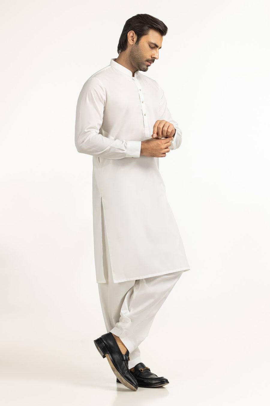 Off-White Cotton 2-Piece Kurta Set | Mandarin Collar