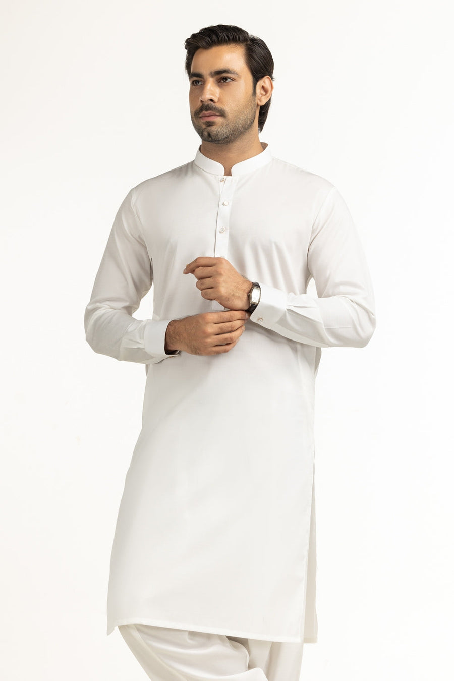 Off-White Cotton 2-Piece Kurta Set | Mandarin Collar