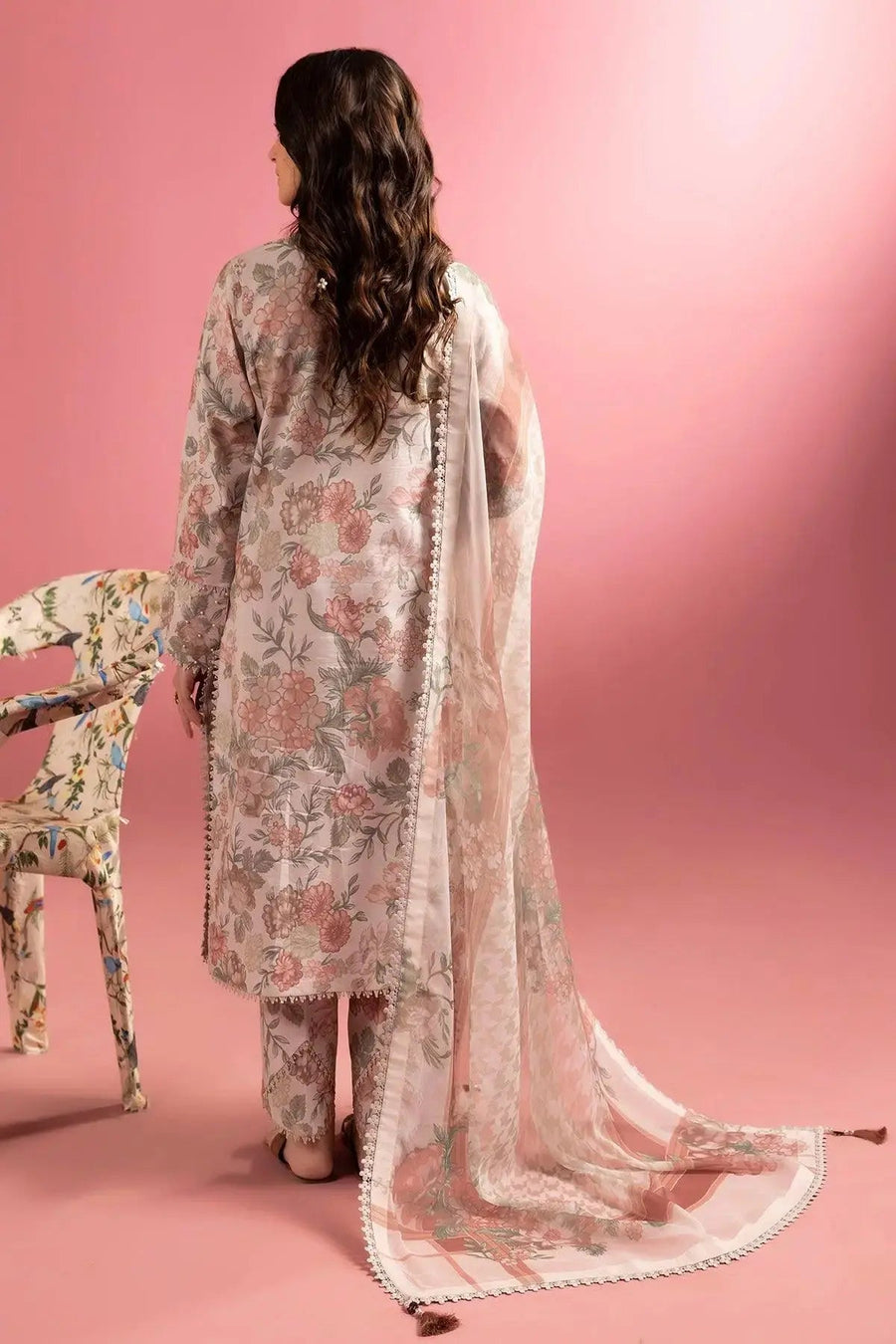 Blush Pink Floral Printed Lawn Suit with Chiffon Dupatta