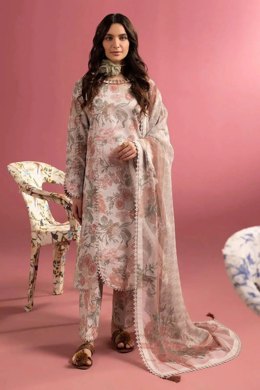 Blush Pink Floral Printed Lawn Suit with Chiffon Dupatta