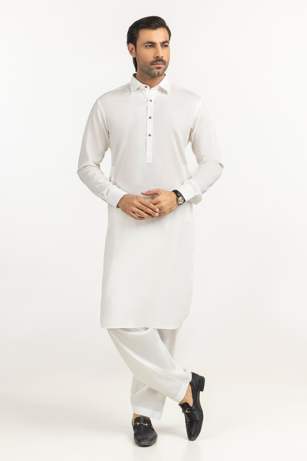 Off-White Cotton 2-Piece Men's Kurta | Button-Front Placket