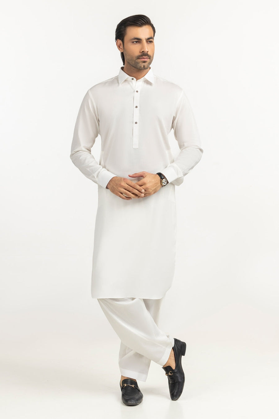 Off-White Cotton 2-Piece Men's Kurta | Button-Front Placket