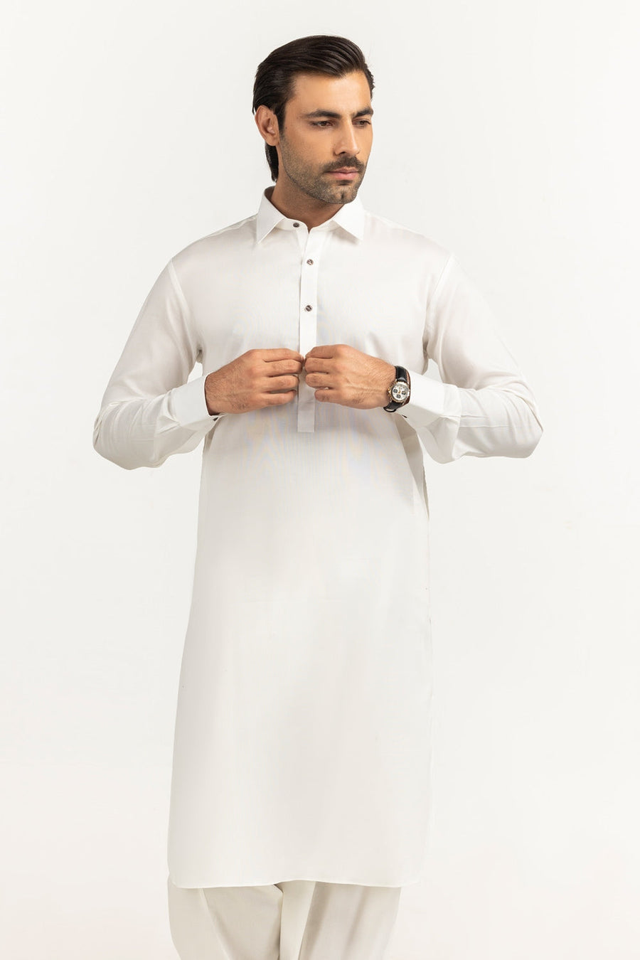 Off-White Cotton 2-Piece Men's Kurta | Button-Front Placket