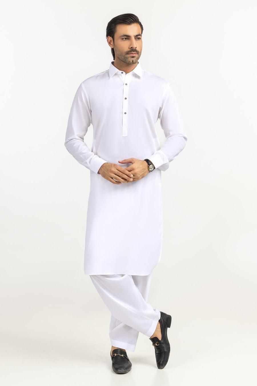 Off-White Cotton 2-Piece Men's Kurta | Button-Front Placket