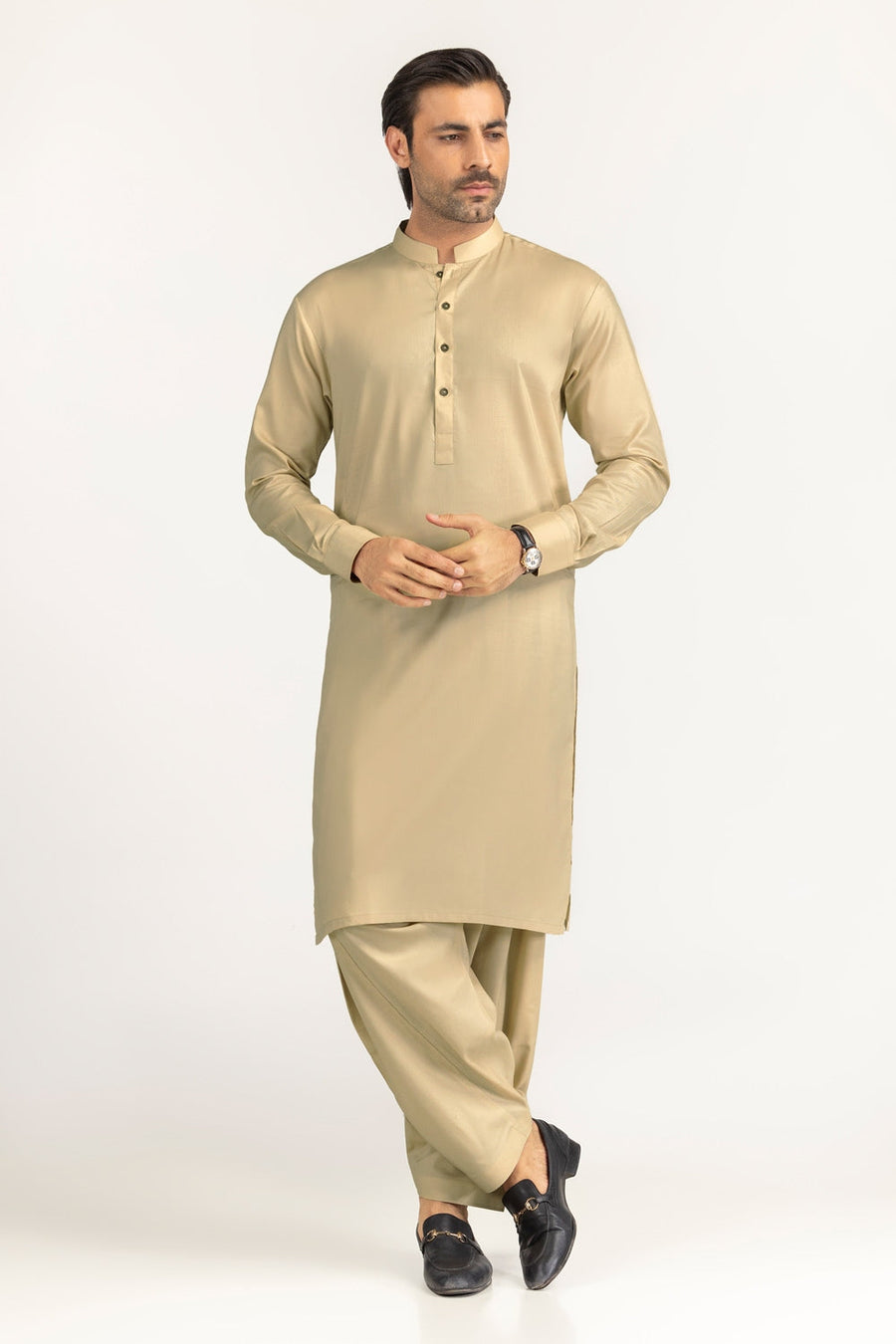 Off-White Cotton 2-Piece Men's Kurta | Half-Button Collar