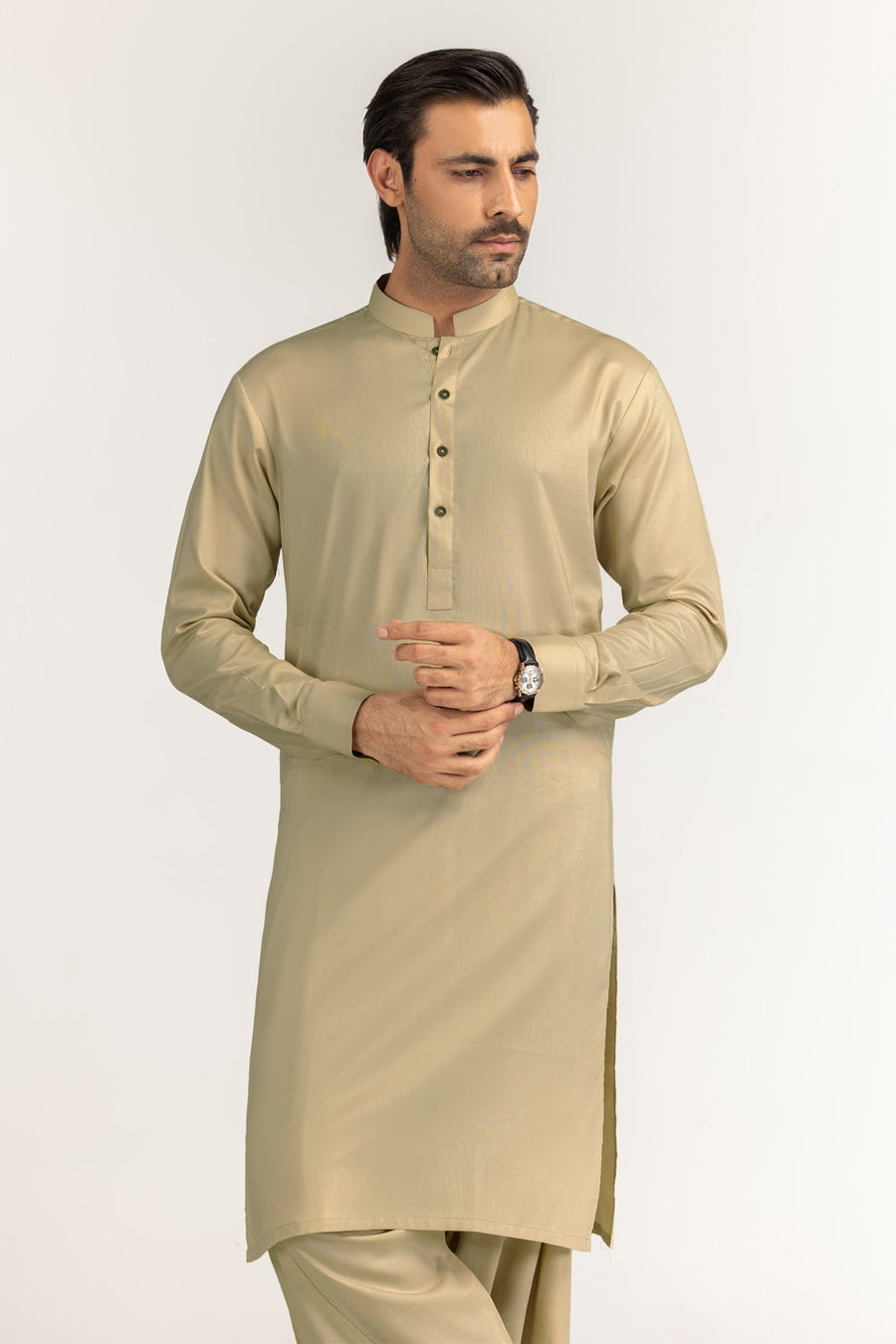 Off-White Cotton 2-Piece Men's Kurta | Half-Button Collar