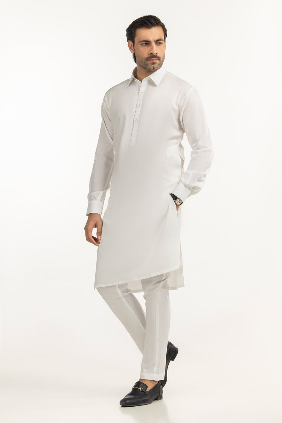 Off-White Cotton 2-Piece Men's Kurta | Half-Button Collar