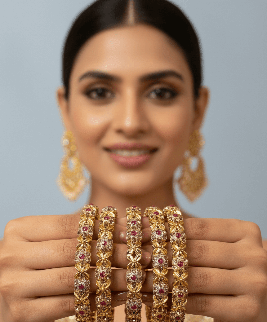 The Royal Ruby Zirconia Kada Set - Pehnaawaa