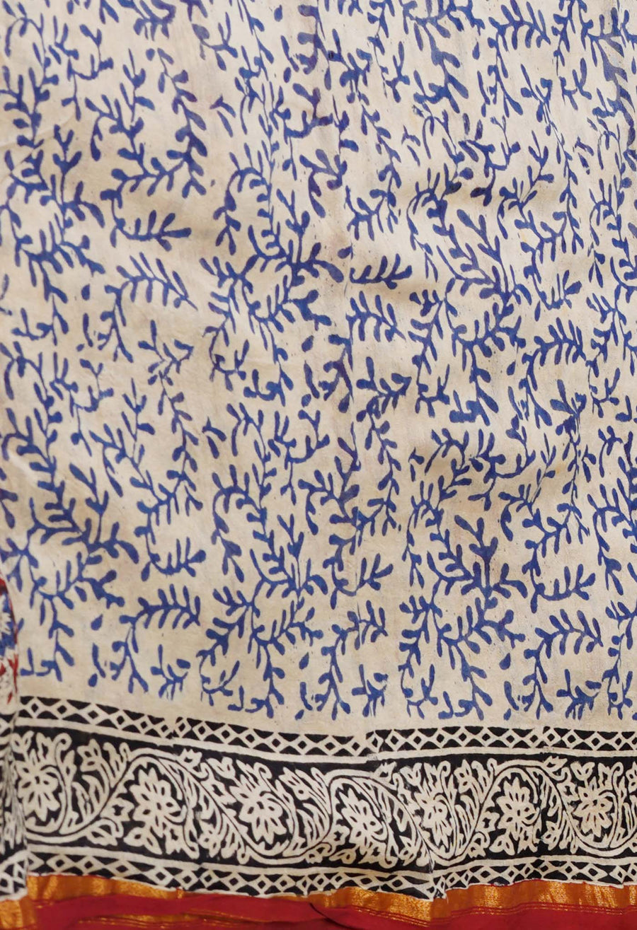 Red Pure Bagru Kalamkari Printed Chanderi Sico Saree-UNM77123 - Pehnaawaa