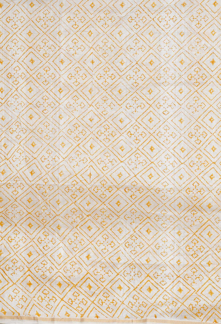 Cream Pure Hand Block Printed Chanderi Sico Saree-UNM77944 - Pehnaawaa