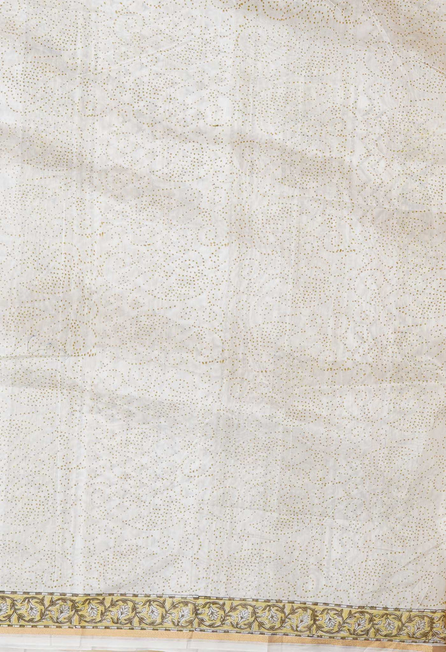 Pastel Brown Pure Hand Block Printed Chanderi Sico Saree-UNM77948 - Pehnaawaa