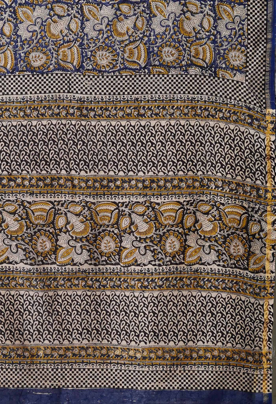Blue Pure Bagru Kalamkari Printed Chanderi Sico Saree-UNM79911 - Pehnaawaa