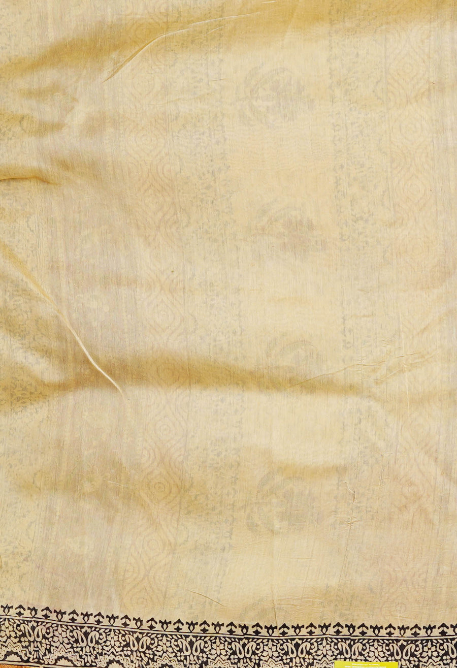 Cream Pure  Bagru Kalamkari Printed Chanderi Sico Saree-UNM80243 - Pehnaawaa