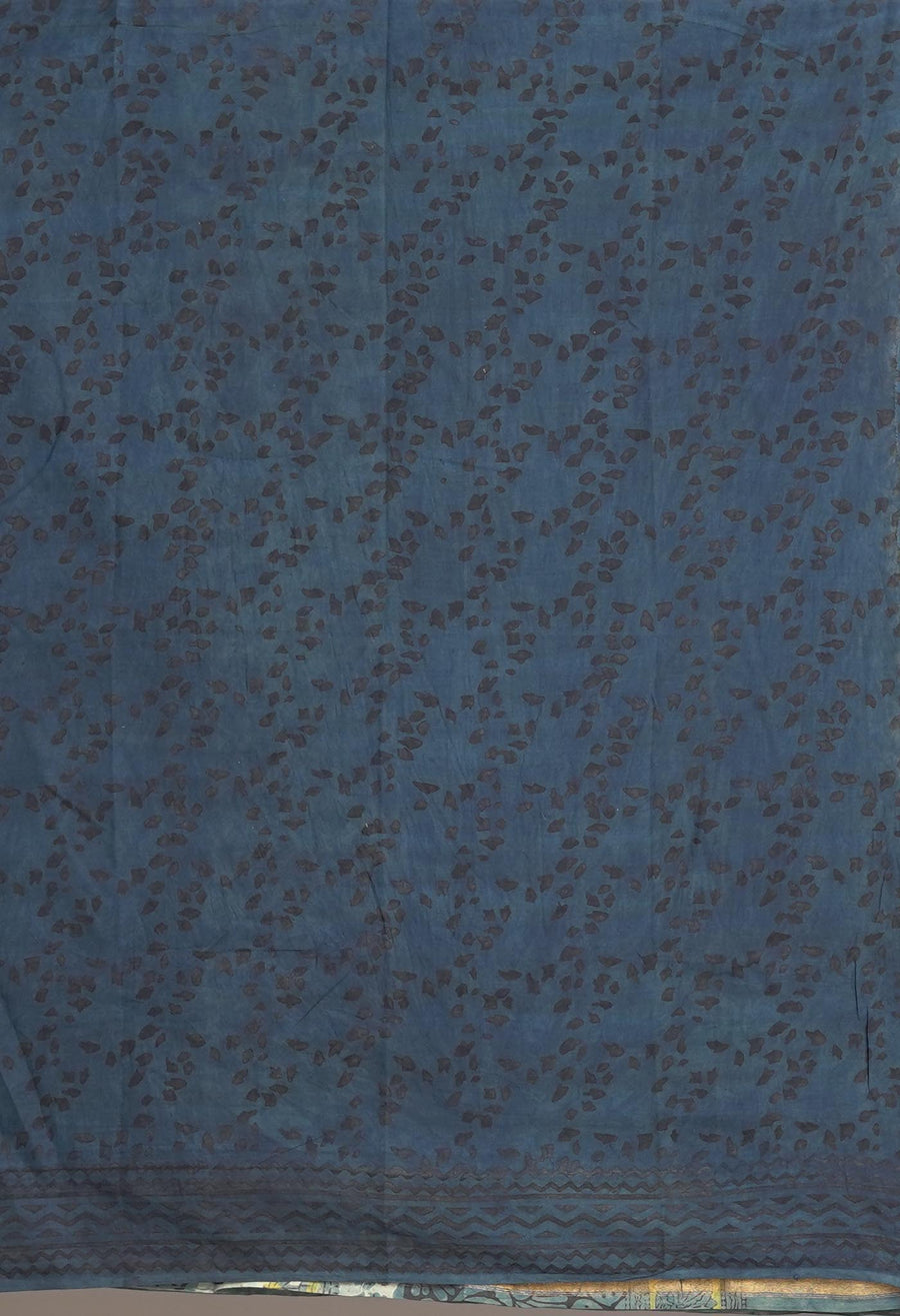 Blue Pure Vanaspathi Block Printed Chanderi Sico Saree-UNM81712 - Pehnaawaa