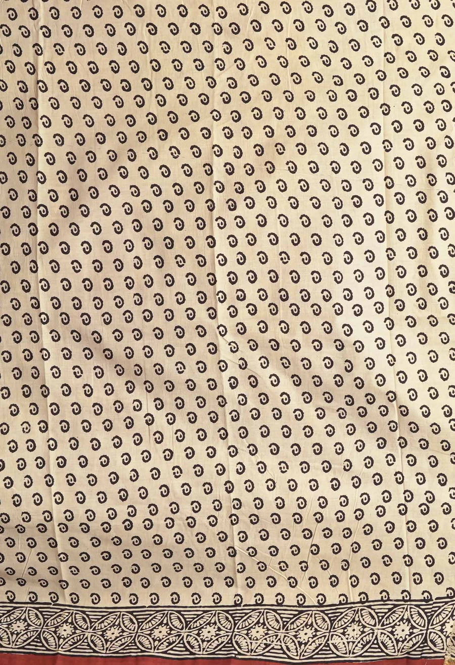 Cream Pure Bagru Kalamkari Printed Chanderi Sico Saree-UNM81810 - Pehnaawaa