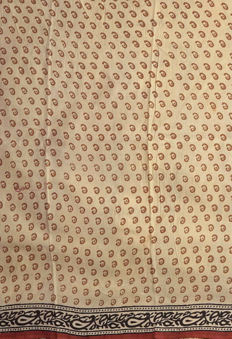 Cream Pure Bagru Kalamkari Printed Chanderi Sico Saree-UNM81811 - Pehnaawaa