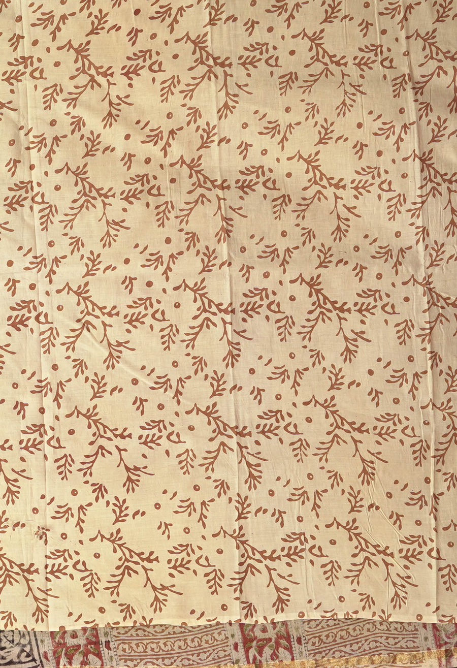 Cream Pure Bagru Kalamkari Printed Chanderi Sico Saree-UNM81818 - Pehnaawaa